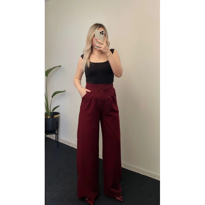 Tasarım Tokalı Blazer Takım Bordo