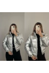 Parlak Şişme Mont Silver