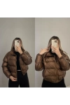 Parlak Şişme Mont Kahverengi
