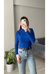 Saks Mavisi Büzgülü Bluz