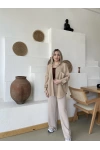 Oysh Modal Kumaş Bej Ekstra Yüksek Bel Pantolon