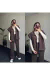 Orj Marka Modal Kumaş Yelekli Takım Kahverengi