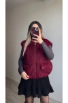 Bordo Tüylü Yelek