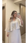 Keten Taş Rengi Elbise Ceket Takım