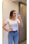 Beyaz Dantelli Kayık Yaka Bluz