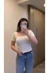 Beyaz Önü Dantelli Kare Yaka Body
