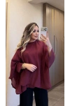 Bordo Tensel Pelerin Bluz