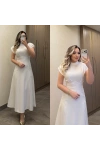 Göğüs Büzgülü Beyaz Elbise