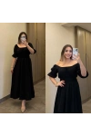 Siyah Yakası Büzgülü Müslin Elbise