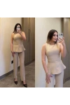 Bej Bluz Pantolon Takım