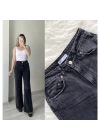 Antrasit Dizi Yırtık Wide Leg Jean