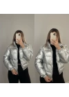 Parlak Şişme Mont Silver