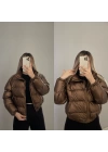 Parlak Şişme Mont Kahverengi
