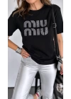 Miu Miu Taşlı Siyah Tshirt