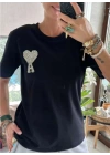 Ami Taşlı Siyah Tshirt
