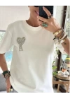 Ami Taşlı Beyaz Tshirt
