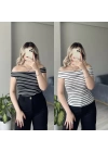 Madonna Yaka Çizgili Bluzler