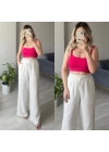 Beyaz Bol Paça Stradi Model Keten Pantolon