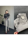 ZR Gri Likralı Momfit Jean
