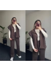 Orj Marka Modal Kumaş Yelekli Takım Kahverengi