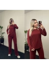 Oysho Bisiklet Yaka Modal Kumaş Bordo Takım