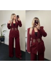 Tasarım Tokalı Blazer Takım Bordo