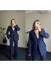 Lacivert Kemer Detaylı Blazer Takım
