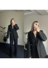 Kemer Detaylı Siyah Blazer Takım