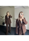 Kemer Detaylı Acı Kahve Blazer Takım