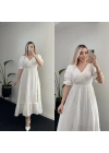 Beli Lastikli Müslin Elbise Beyaz