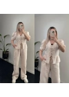 Bağlama Detaylı Müslin Takım Bej