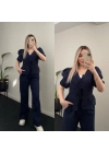 Bağlama Detaylı Müslin Takım Lacivert
