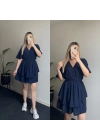 Fırfırlı Lacivert Elbise