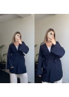 Lacivert İşlemeli Uzun Kimono