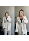 Beyaz İşlemeli Uzun Kimono