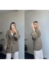 Haki Yeşil İşlemeli Uzun Kimono