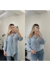 İndigo Çizgili Pamuk Gömlek