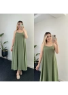 Haki Yeşil İçi Astarlı Müslin Elbise