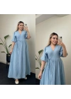 Belden Bağlamalı Mavi Müslin Elbise
