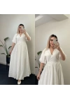 Belden Bağlamalı Beyaz Müslin Elbise