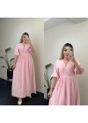 Belden Bağlamalı Pembe Müslin Elbise