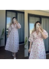 Pembe İçi Astarlı Çiçek Desenli Müslin Elbise