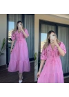 Nakış İşlemeli Pembe Müslin Elbise