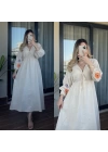 Kolları Nakış İşlemeli Müslin Elbise Bej