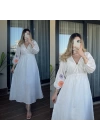 Kolları Nakış İşlemeli Müslin Elbise Beyaz