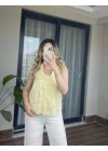 Sarı Kolsuz Fırfırlı Gömlek