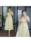 Kemerli Gömlek Elbise Sarı