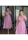 Kemerli Gömlek Elbise Pembe