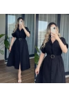 Kemerli Gömlek Elbise Siyah