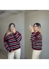 Polo Yaka Çizgili Triko Bordo